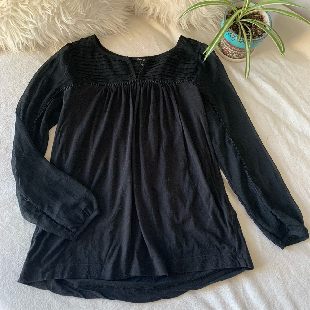 Lucky Brand Sheer Long Sleeved Black Casual Blouse